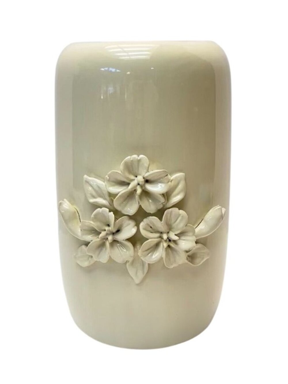 New White Ceramic Floral Relief Vase Modern Minimalist Decor - Picture 2 of 8
